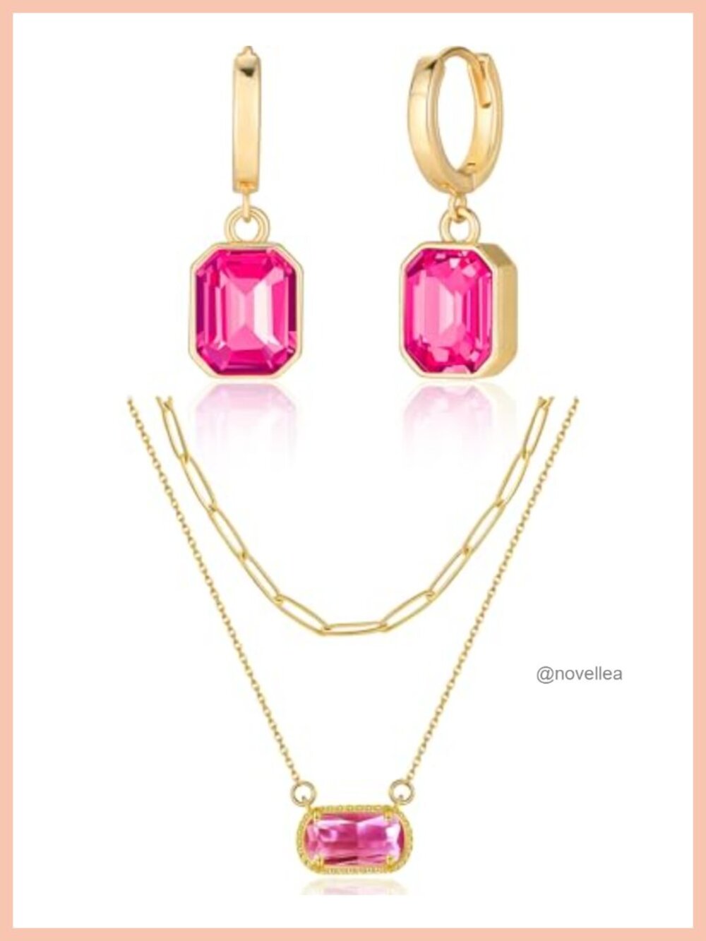 Layered Birthstone Necklace & Crystal Earring Set for Women 18K Gold Plated
